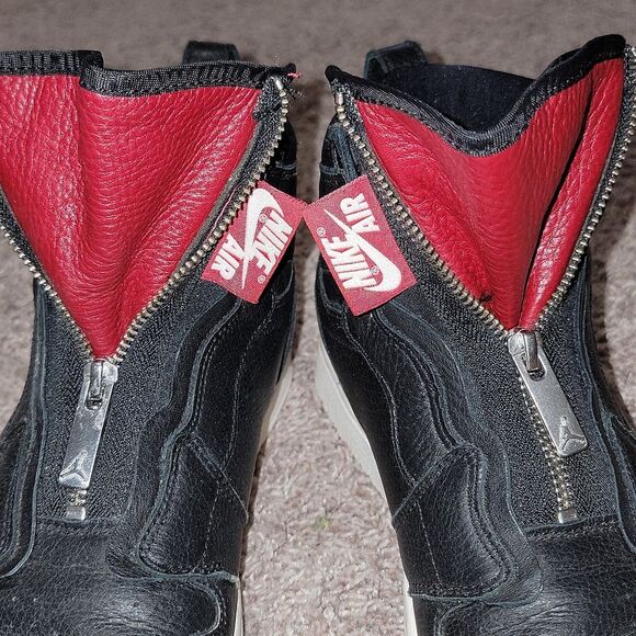 Nike Air Jordan 1 Women's Retro High Zip Premium Black & Red Sneaker Shoes Sz 9 - Picture 9 of 16